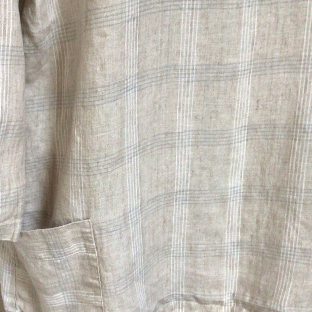 Eileen Fisher 3/4-Sleeve Catalan Linen Plaid Top, size SP - Picture 7 of 8